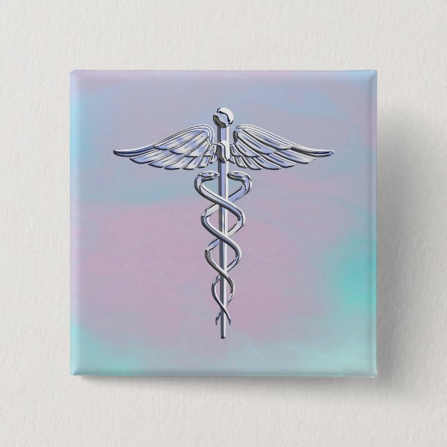 Silver Caduceus Medical Symbol Mother Pearl Decor Button (Vorderseite)