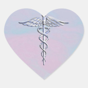 Silver Caduceus Medical Symbol Mother Pearl Decor Herz-Aufkleber