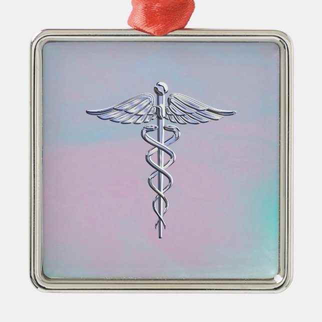 Silver Caduceus Medical Symbol Mother Pearl Decor Silbernes Ornament (Vorne)