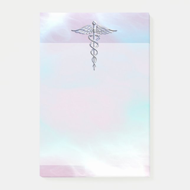 Silver Caduceus Medical Symbol Mother Pearl Post-it Klebezettel (Vorderseite)