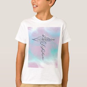 Silver Caduceus Medical Symbol Mother Pearl T-Shirt