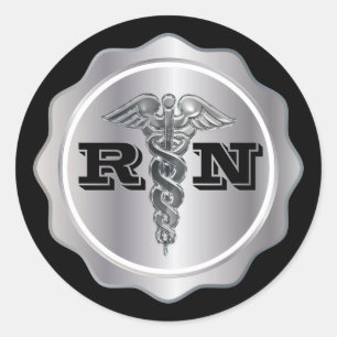 Silver Caduceus RN Nurse   Medizinisch Runder Aufkleber