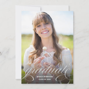 Silver Calligraphy Overlay Foto Graduation Party Einladung