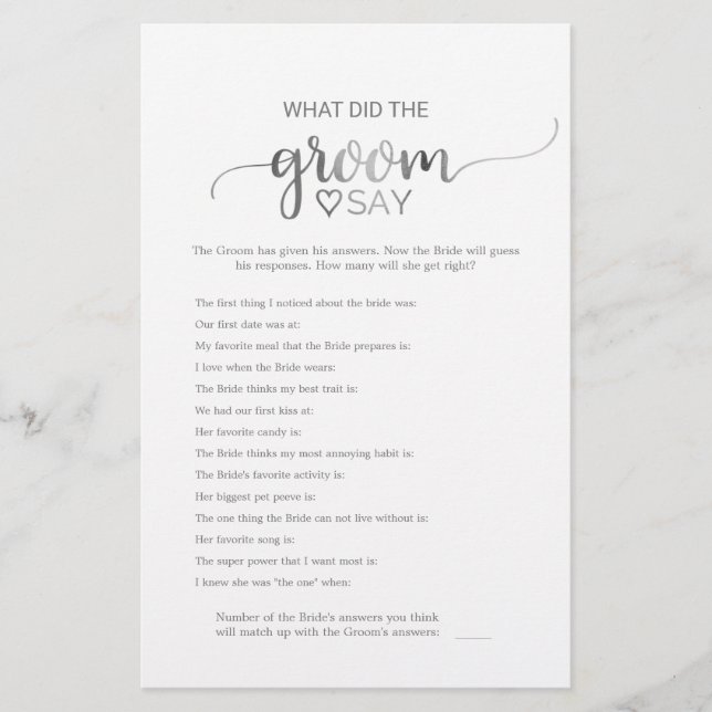 Silver Calligraphy Was hat der Groom zu spielen ge Flyer (Vorne)
