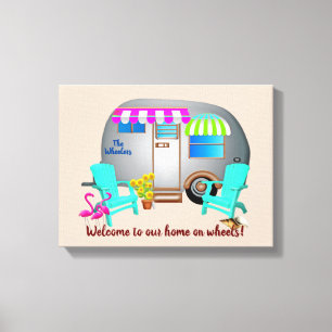 Silver Camper Begrüßungsname Stretched Canvas Prin Leinwanddruck