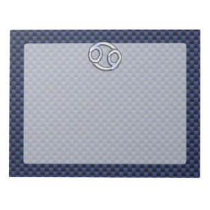 Silver Cancer Sign auf Navy Blue Carbon Fibre Prin Notizblock