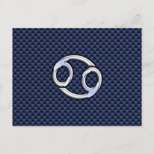 Silver Cancer Sign auf Navy Blue Carbon Fibre Prin Postkarte