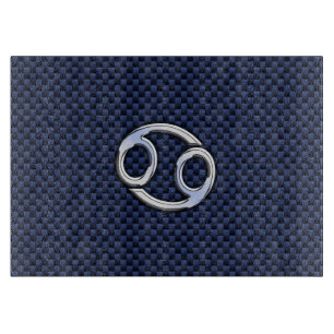 Silver Cancer Sign auf Navy Blue Carbon Fibre Prin Schneidebrett