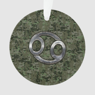 Silver Cancer Zodiac Sign auf Green Digital Camouf Ornament