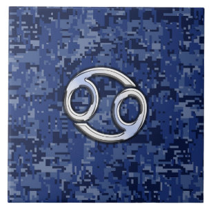 Silver Cancer Zodiac Sign Navy Blue Digital Camo Fliese