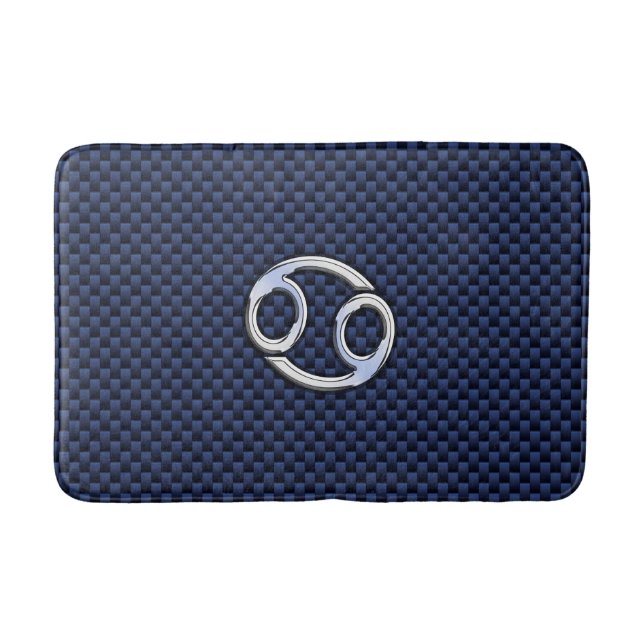 Silver Cancer Zodiac Symbol Navy Carbon Fibre Badematte (Vorderseite)