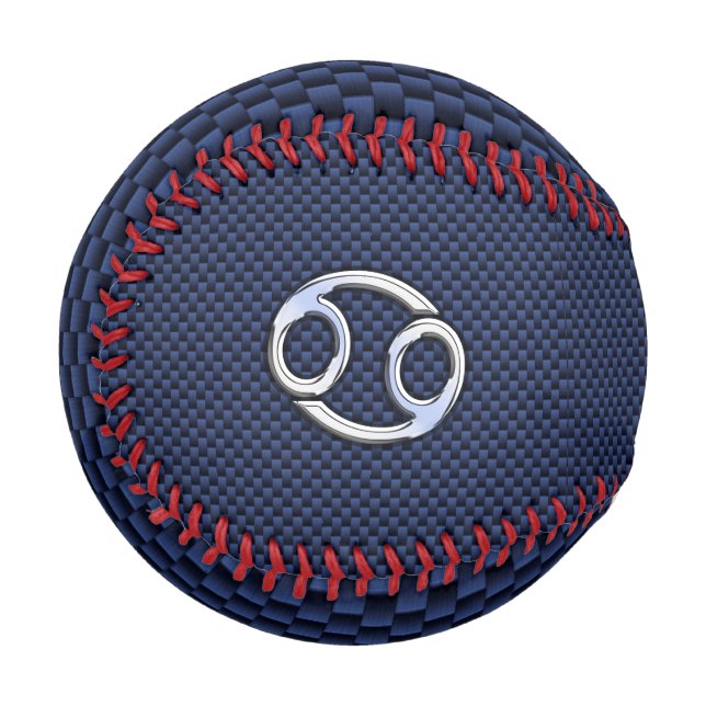 Silver Cancer Zodiac Symbol Navy Carbon Fibre Baseball (Vorderseite Links)