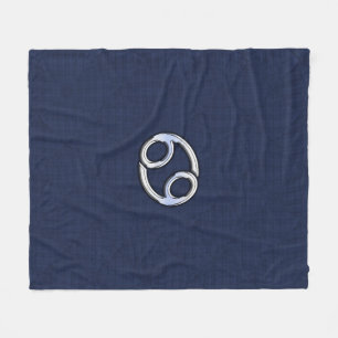 Silver Cancer Zodiac Symbol Navy Carbon Fibre Fleecedecke