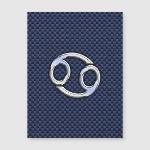 Silver Cancer Zodiac Symbol Navy Carbon Fibre Magnetkarte
