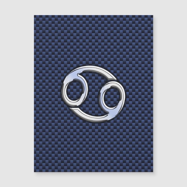Silver Cancer Zodiac Symbol Navy Carbon Fibre Magnetkarte (Vorderseite)