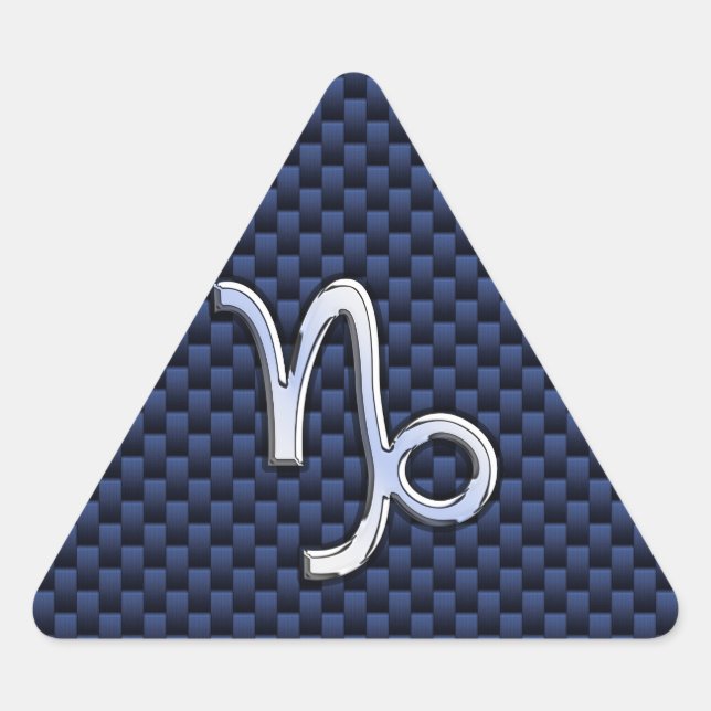 Silver Capricorn Zodiac Sign Blue Carbon Style Dreieckiger Aufkleber (Vorderseite)