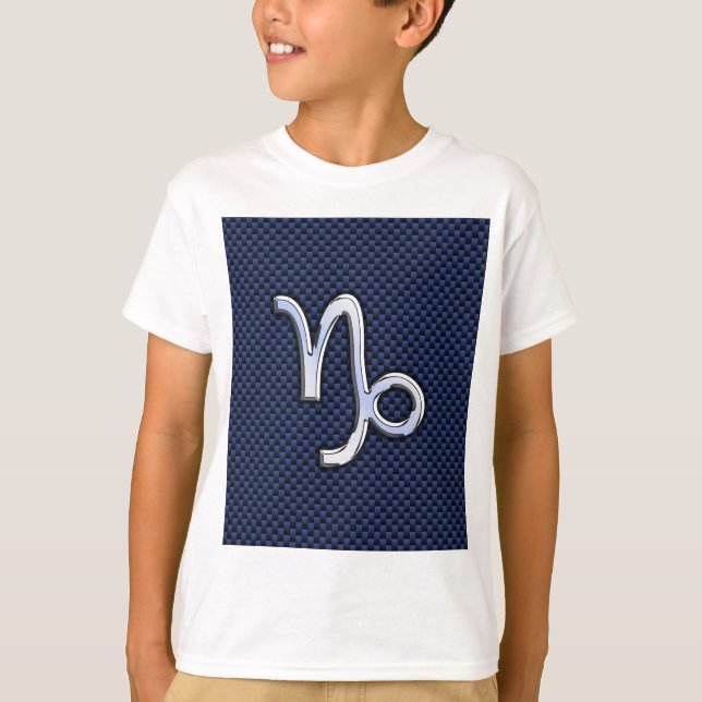 Silver Capricorn Zodiac Sign Blue Carbon Style T-Shirt (Vorderseite)
