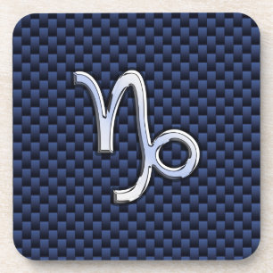 Silver Capricorn Zodiac Sign Blue Carbon Style Untersetzer