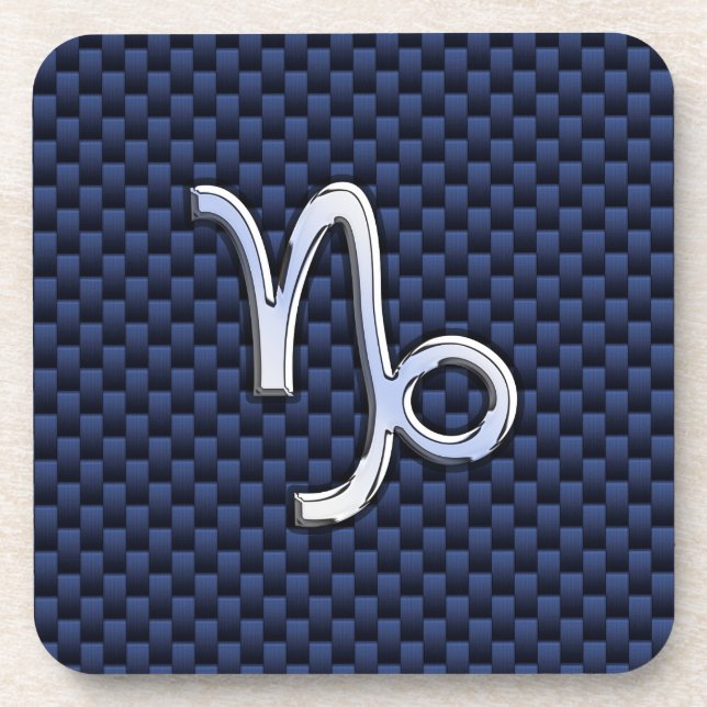 Silver Capricorn Zodiac Sign Blue Carbon Style Untersetzer (Vorderseite)