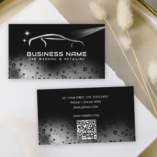 Silver Car Wash Automotive Cleaning Auto Detailinf Visitenkarte (Silver Car Wash Automotive Cleaning Auto Detailing Business Card)