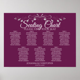 Silver & Cassis Chic 7 Table Wedding Seating Chart Poster