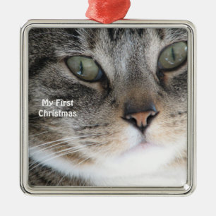 Silver Cat My First Christmas Foto Ornamente