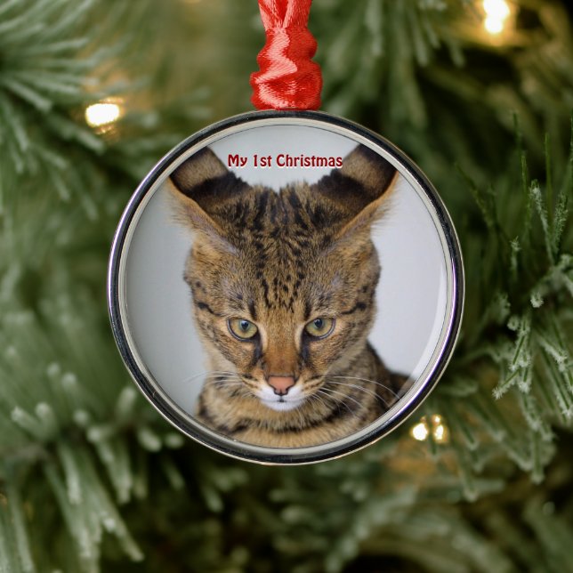 Silver Cat My First Christmas Foto Ornamente (Baum)