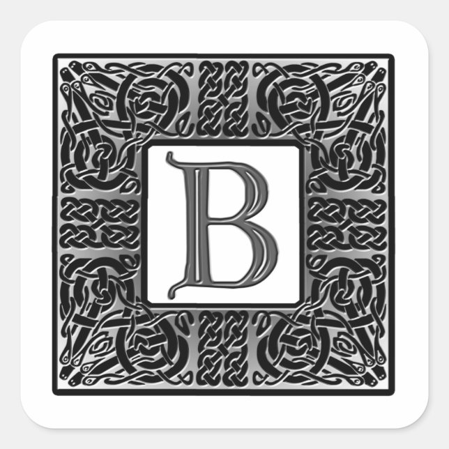 Silver Celtic "B" Monogram Quadratischer Aufkleber (Vorderseite)