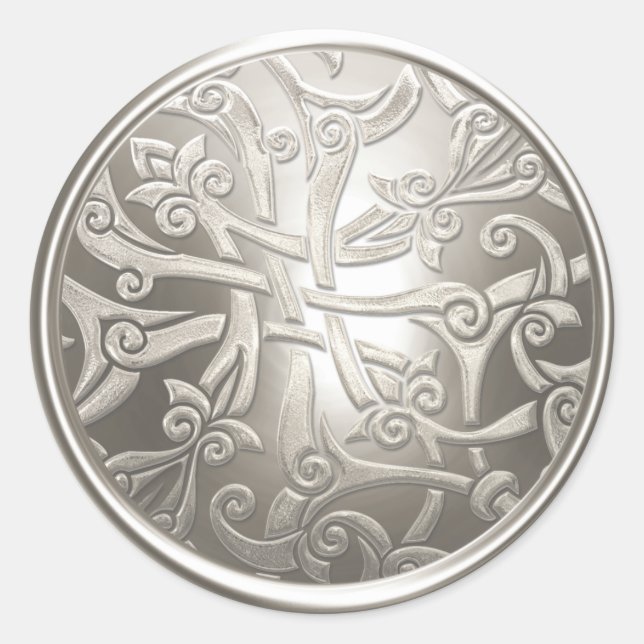 Silver Celtic Damask Umschlag Aufkleber (Vorderseite)