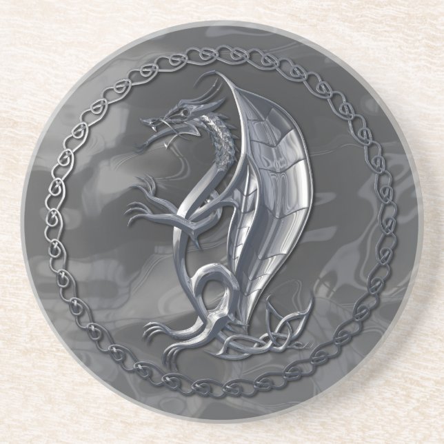 Silver Celtic Dragon Getränkeuntersetzer (Vorne)
