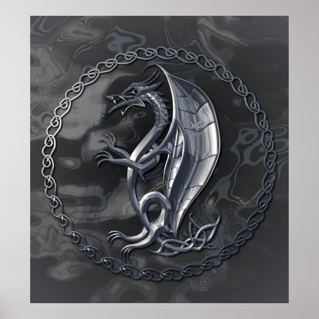 Silver Celtic Dragon Poster (Vorne)