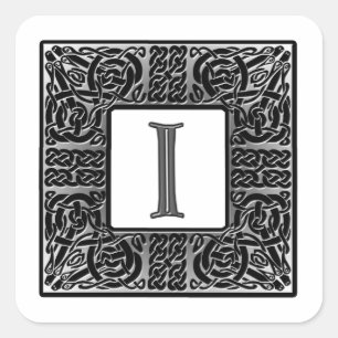 Silver Celtic "I" Monogram Quadratischer Aufkleber