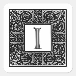 Silver Celtic "I" Monogram Quadratischer Aufkleber