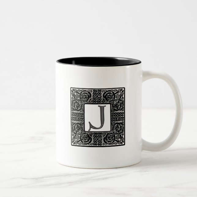 Silver Celtic "J" Monogram Zweifarbige Tasse (Rechts)