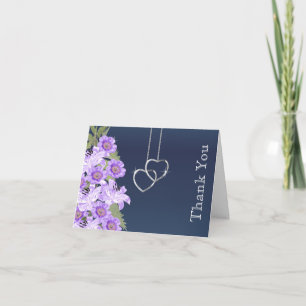 Silver Chain Hearts on Navy Blue Satin Dankeskarte