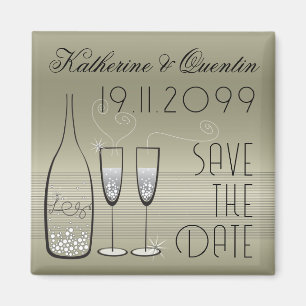 Silver Champagne Bubbles Cheers Chic Save the Date Magnet