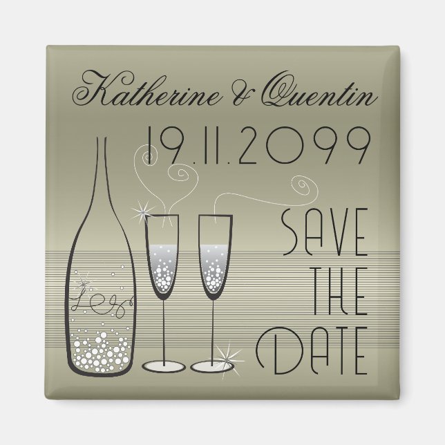 Silver Champagne Bubbles Cheers Chic Save the Date Magnet (Vorne)