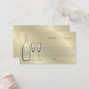 Silver Champagne Cheers Chic Wedding Jubiläum Platzkarte