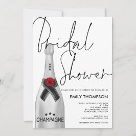 Silver Champagne Flasche Script Weißes Brautparty Einladung