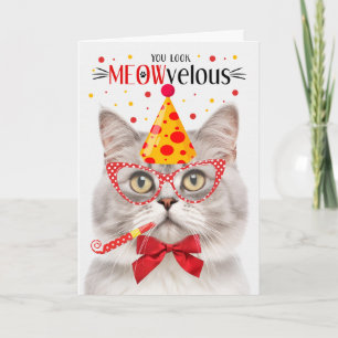 Silver Champagne Tabby Cat MEOWvelous Birthday Karte