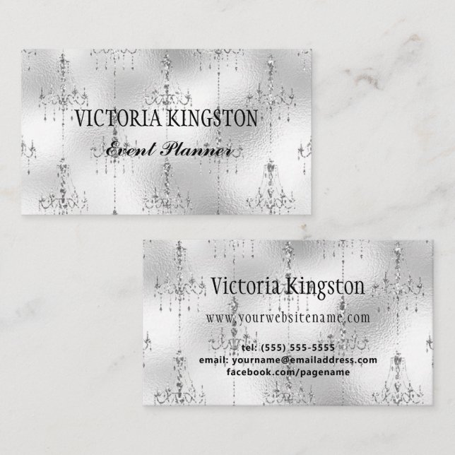 Silver Chandeliers Event Planner Business Card Visitenkarte (Vorne/Hinten)