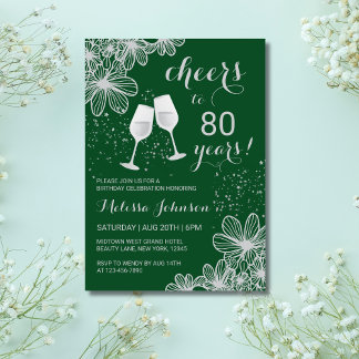 Silver Cheers Wein Blumengrün Geburtstag Einladung