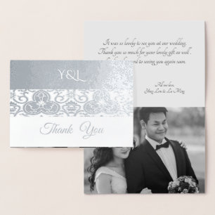 Silver Chinoiserie - Hochzeit Vielen Dank Folienkarte