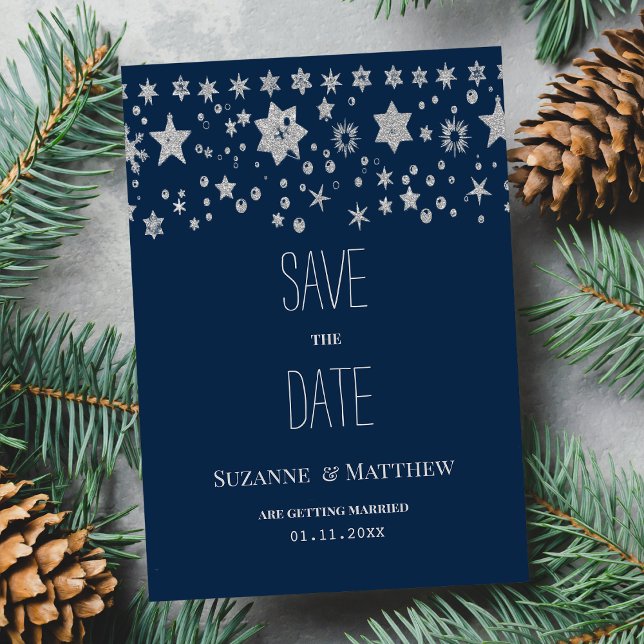Silver Chirstmas Fee Winter Save the Date Einladung (Silver Chirstmas fairy light winter Save the Date)