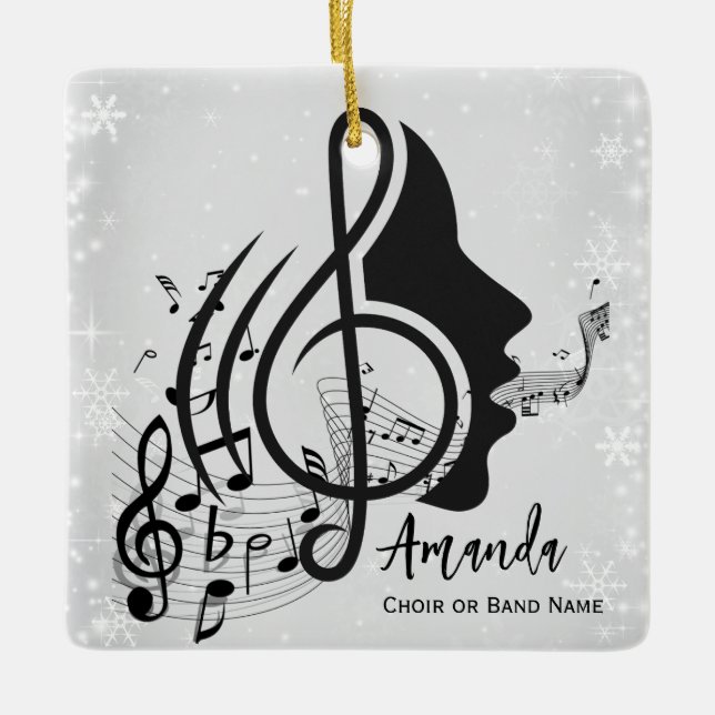 Silver Choir Director Gift Musical Notes Weihnacht Keramikornament (Vorderseite)