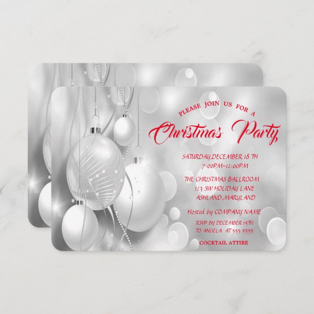 Silver Christmas Balls Company Weihnachtsfest Part Einladung (Vorne/Hinten)