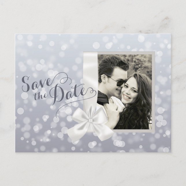 Silver Christmas Foto Wedding Save the Date Ankündigungspostkarte (Vorderseite)