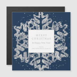 Silver Christmas Glitzer Snowflake Corporate Navy Magnetkarte