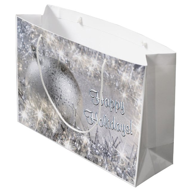 Silver Christmas Große Geschenktasche Geschenktüte (Rückseite Schrägansicht)