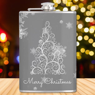 Silver Christmas Tree and Snowflakes Flask Flachmann